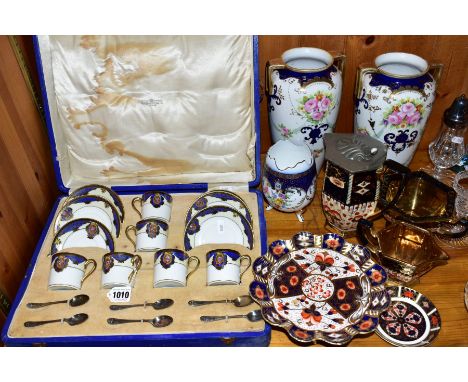 A CASED NORITAKE COFFEE SET 'The Alexander Clark Co Ltd' Goldsmiths, London, with a pair of Noritake twin handled vases (crac