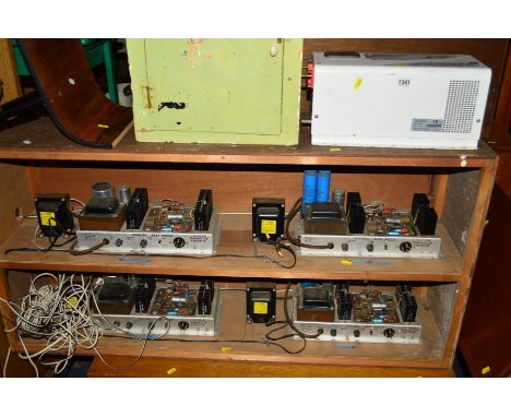 FOUR RODGERS S-100A BASS BOOST TRANSMITTER AMPLIFIER, in a plywood case and a Pro Combo S combined inverter charger (2)