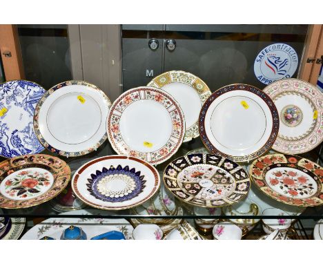 TEN ROYAL CROWN DERBY CABINET PLATES, comprising '2451' 'Quail' (seconds), 'Antique Chrysanthemum', 'Derby Pink Camellias', '