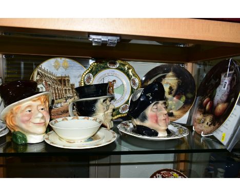 A SMALL GROUP OF CABINET PLATES AND CHARACTER JUGS etc, comprising of two limited edition Coalport plates 'Still Life Fruit' 