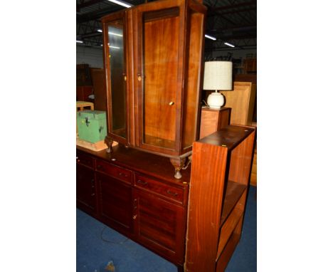 A MODERN MAHOGANY SIDEBOARD, with three drawers, width 160cm x depth 45cm x height 68cm (key), together with a walnut double 