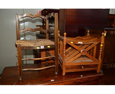 AN OAK RUSH SEATED LADDER BACK CORNER CHAIR, together with a mondern Canterbury (2)