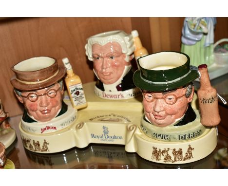 A ROYAL DOULTON STAND 'THE PICKWICK COLLECTION', with three Royal Doulton advertising character jugs, 'Mr Pickwick', first of