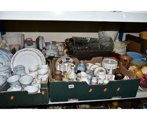 FIVE BOXES AND LOOSE CERAMICS AND GLASSWARE to include Niritake 'Blue Hill' dinnerwares, Paragon 'Belinda' dinnerwares, Royal