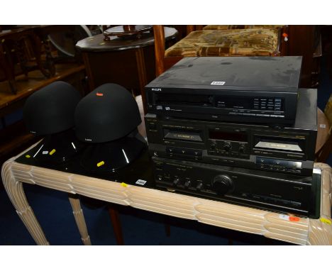 A TECHNICS TWO SECTION COMPONENT HI FI, comprising of a RS-TR333 cassette deck, SU-V300 amplifier, together with a Philips CD