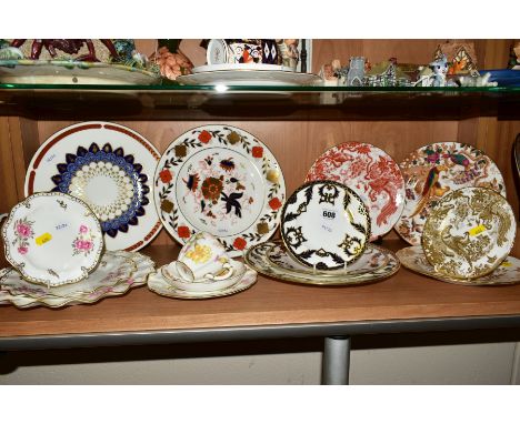 A GROUP OF ROYAL CROWN DERBY PLATES AND TEAWARES, to include 'Majesty' 16cm, 21.5cm and 27cm plates, a trio 3237, 'Royal Pinx