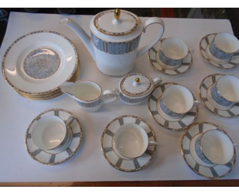 A Wedgewood Coffee set (Corinth 1991) 7 plates, 7 cups 7 saucers, sugar bowl, creamer and coffee pot.  