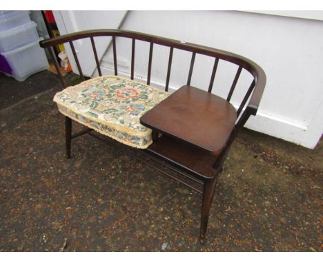 Mid century Ercol style telephone seat with upholstered seat pad