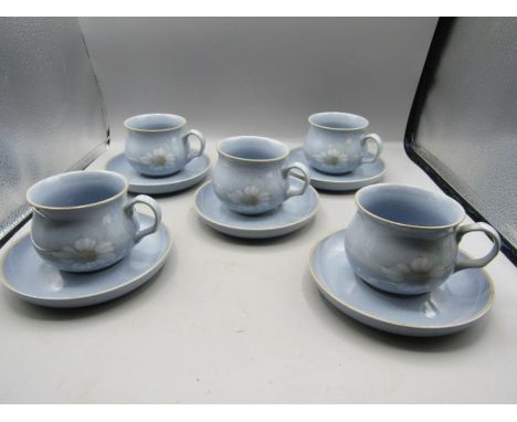 Denby 'Blue dawn' cups and saucers x 5