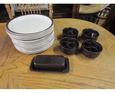 Set of plates, breakfast bowls, egg cups and butter dish