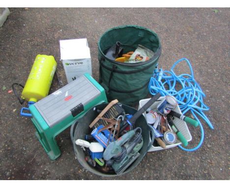 Garden sprayers, hose pipes and tools etc 