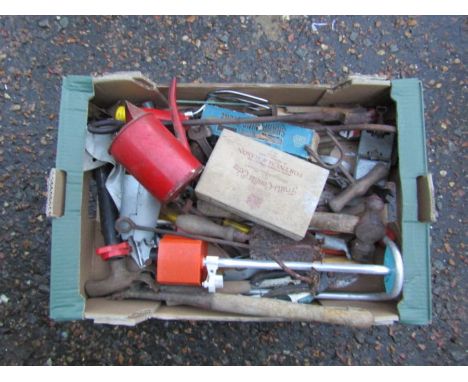 Quantity of tools including branding iron and oil can etc 
