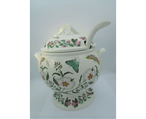 Portmeirion pottery soup tureen cover and ladle, decorated in the Botanic Garden pattern, approx 31cm tall