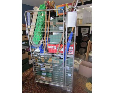 Stillage of all sorts including kitchen items, cutlery, tools and electricals etc
