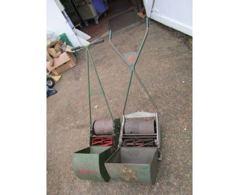 2 Vintage push lawnmowers made by Ransomes and Webb