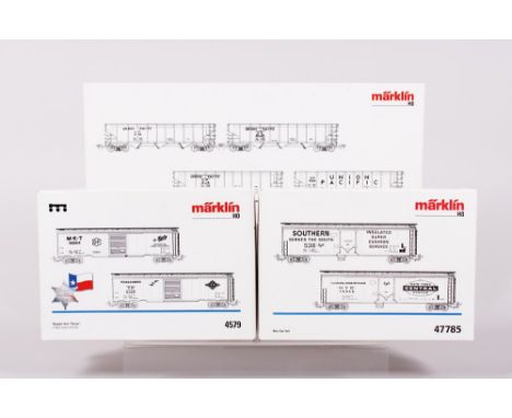Konvolut Güterwagons, Märklin 4579 Wagenset "Texas", 47785 Box Car Set und 45800 Hopper Car Set, Spur H0 OVP, leicht bespielt
