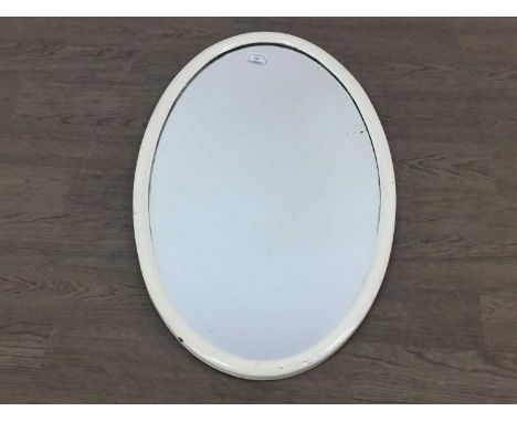OVAL WALL MIRROR, AND A COPPER LADLE the mirror in a painted white framemirror 72cm x 44cmQty: 2