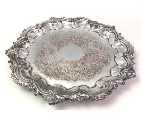 THREE SILVER PLATED GALLERY TRAYS, ALONG WITH A SILVER PLATED COMPORT AND OTHER ITEMS  including two silver plated spoons, a 