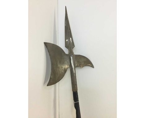 HALBARD AXE, ALONG WITH TWO AXES AND TWO SPEARS the halbard with ebonised shaftthe halbard 200cm longQty: 5Reproduction