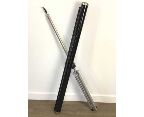 VINTAGE PROJECTOR SCREEN, 20TH CENTURY on tripod folding supports