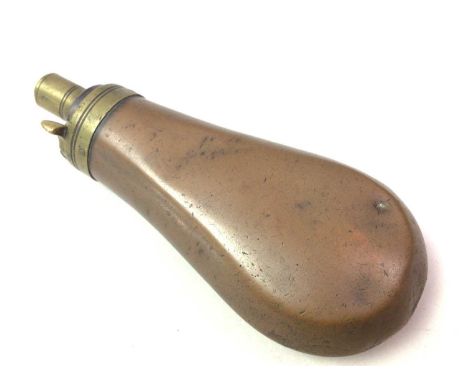 SMALL POWDER FLASK, AND OTHER ITEMS  including a horn flask and a copper and brass whistle