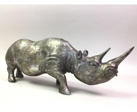 GROUP OF MIXED ITEMS, 20TH CENTURY comprising a model of a rhino, along with dish and a small glass vaserhino 46.5cm longQty: