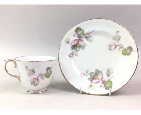 CROWN STAFFORDSHIRE PART TEA SET, AND TWO COALPORT INDIAN TREE DISHES comprising bowl, plates, saucers, cups and cake plate, 