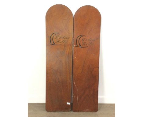 PAIR OF LAMINATED WOOD EARLY SURFBOARDS, Western Roller121cm long 