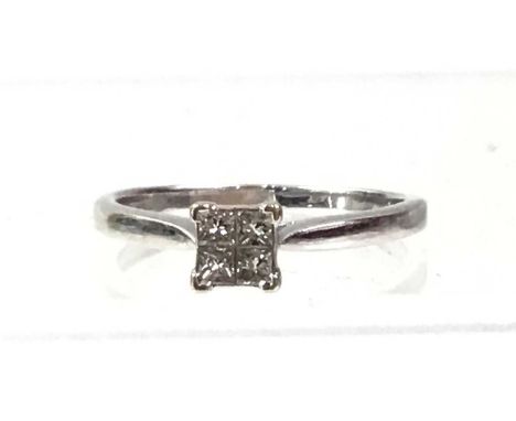 DIAMOND TILE RING, set with four small princess cut diamonds totalling approximately 0.20 carats, unmarked, size M