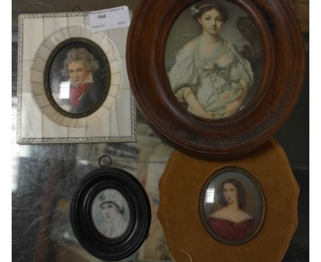 Four miniatures to inc a portrait of Mozart
