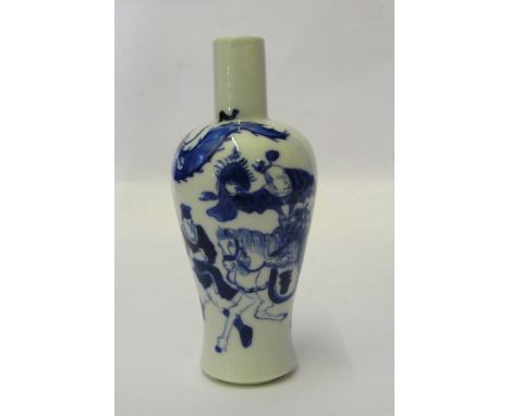 A Chinese Blue and White Miniature Vase:
19th century
of baluster shape and with long cylindrical neck. The body decorated wi
