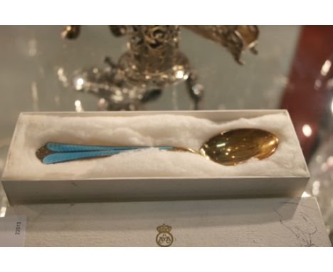 A cased sterling and enamel spoon by David Andersen