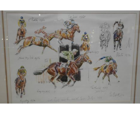 After Peter Biegel 'Lester Piggott's Eight Derby Winners': a Limited Edition print signed by Lester Piggott