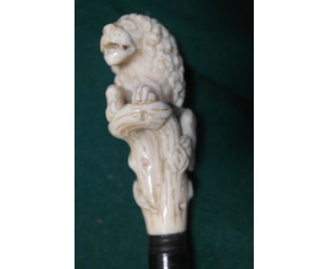 A 19th century walking stick with well carved ivory lion handle