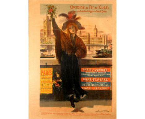 Chemins de Fer de l'Ouest London Brighton &amp; South Coast Railway Art Nouveau Original antique travel advertising poster pu
