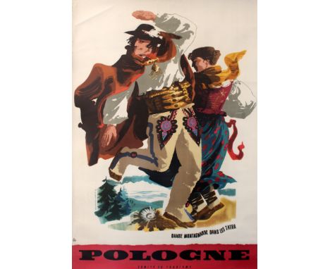 Poland Tatra Mountains Dance Original vintage travel advertising poster for Poland featuring a mountaineers' folk dance in th