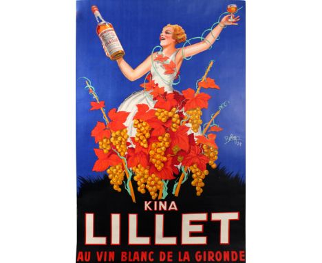 Original lithograph large vintage advertising poster promoting alcoholic white wine liqueur Kina Lillet. ' Kina Lillet - Au v