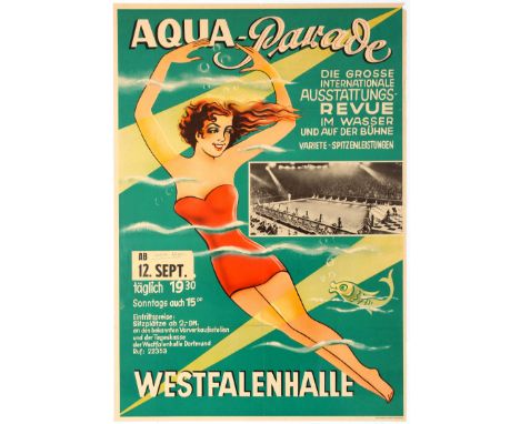 Advertising original vintage poster Aqua-Parade Westfallenhalle The Great Outfis Review in Water. Good condition, folded as i