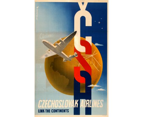 CSA Czechoslovak Airlines Original vintage travel advertising poster by Wolfgang Alexander Schlosser (1913-1984) for CSA Czec