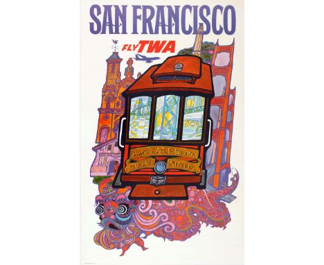 San Francisco TWA Klein Original vintage travel advertising poster for San Francisco Fly TWA. Fantastic psychedelic and colou