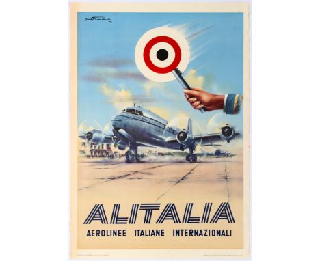Travel original vintage poster Alitalia International Italian Airline. Good condition, defects in left margin, stains. Countr