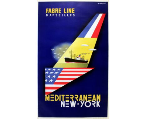 Fabre Line Marseilles, Mediterranean - New York Original vintage advertising poster for Fabre Line Marseilles, Mediterranean 