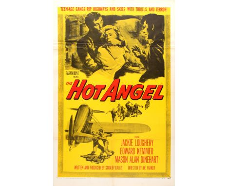 Original vintage movie poster for an American drama film The Hot Angel "Teenage gangs rip highways and skies with thrills and