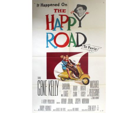 The Happy Road to Paris Vespa Original vintage cinema poster for the movie produced and directed by Gene Kelly, It Happened o