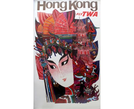Hong Kong TWA David Klein Original vintage travel poster: Hong Kong Fly TWA. Fantastic design by the American artist, David K