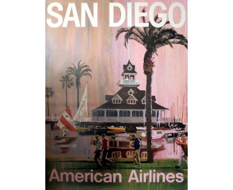 San Diego California Original vintage travel poster for San Diego, California, by American Airlines featuring golfers walking