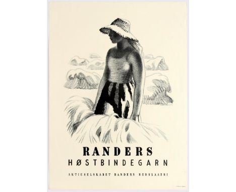 Original vintage advertising poster for Randers ropes featuring a black and white image by the illustrator Aage Sikker Hansen