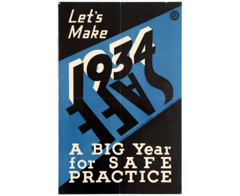 Original vintage public safety poster Lets make 1934 safe released by the Automobile Club of Southern California. Good condit