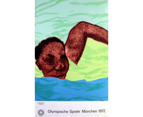 Munich Olympics 1972, Swimmer, Kitaj Original vintage poster for the 1972 Munich Olympic Games (Olympische Spiele Munchen), E