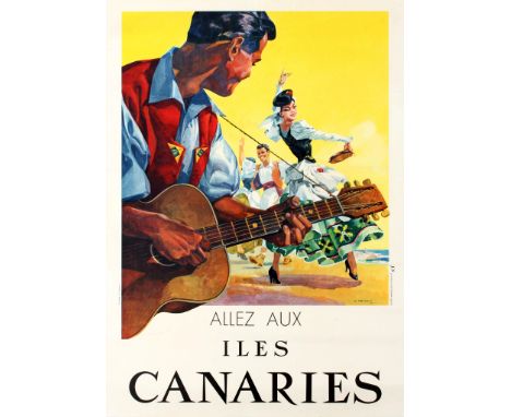 Canary Islands Original vintage travel advertising poster in French for the Canaries - Go to the Canary Islands / Allez aux I